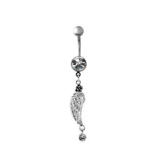 316L Surgical Steel Wing Clear Multigem Dangle Belly Ring   14G (1.6mm)   7/16" (11mm) Length   Sold Individually Belly Button Piercing Rings Jewelry