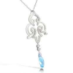 Annello 18k White Gold Blue Topaz and 3/4ct TDW Diamond Necklace (G H, VS1 VS2) Annello Gemstone Necklaces