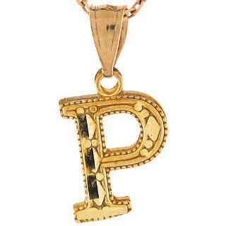 14k Real Yellow Gold 1.29cm Diamond Cut Letter P Cute Charm Pendant Jewelry