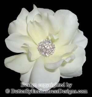 Swarovski Crystal Rhinestone Ivory Marilyn Magnolia Flower Bridal Hair Clip 