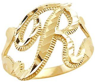 14k Yellow Gold Initial Letter Ring "R" Right Hand Rings Jewelry