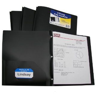 C Line Two Pocket Heavyweight Poly Portfolio with Prongs, For Letter Size Papers, Includes Business Card Slot, 1 Case of 25 Portfolios, Black (33961)  Portfolio Ring Binders 