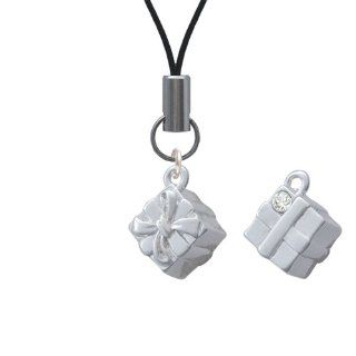 3 D Silver Present Box with Bow and Crystal Cell Phone Charm Cell Phones & Accessories