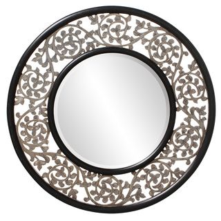 Wood Scrolled Leaf Frame Round Bounty Mirror Mirrors