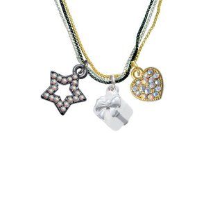Small 3 D White Present Box with Silver Bow RockStar Tri Color Necklace Delight Jewelry