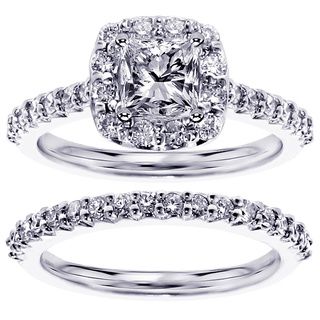 Platinum or 14k White Gold 1.8ct TDW Halo Princess cut Diamond Bridal Set (F G, SI1 SI2) Bridal Sets