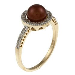 10k Yellow Gold Brown Pearl and 1/5ct TDW Diamond Ring (K L, I1 I2) Pearl Rings
