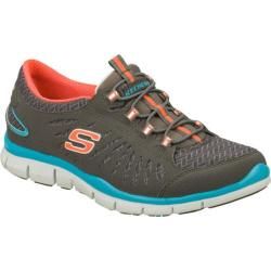 Women's Skechers Gratis In Motion Gray/Orange Skechers Slip ons