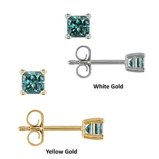 14k Gold 1/4ct to 1ct TDW Blue Diamond Stud Earrings with Gift Box Diamond Earrings