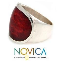 Sterling Silver 'Morocco Red' Natural Resin Ring (Indonesia) Novica Rings