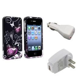 Black/ Purple Heart Case/ Travel/ Car Charger for Apple iPhone 4/ 4S BasAcc Cases & Holders