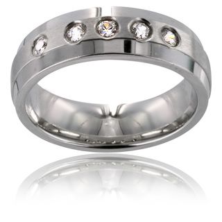 Stainless Steel Brushed Center Crystal Ring West Coast Jewelry Men's Rings