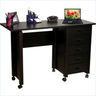 Venture Horizon Mobile Wood Computer Desk in Black   1017 21BL