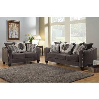 Furniture of America Philippe 2 piece Contemporary Chenille Fabric Upholstered Sofa and Loveseat Set Furniture of America Living Room Sets