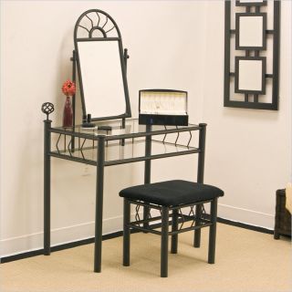 Coaster Wrought Iron Frosted Black Makeup Vanity Table Set with Mirror in Black Velour   2438