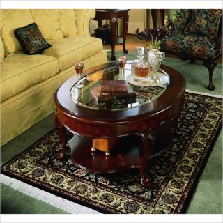 American Drew Cherry Grove Oval Glass Top Coffee Table in Antique Cherry   793 910