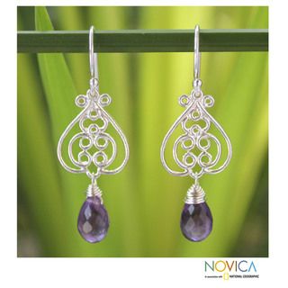 Sterling Silver 'Pretty and Petite' Amethyst Earrings (Thailand) Novica Earrings