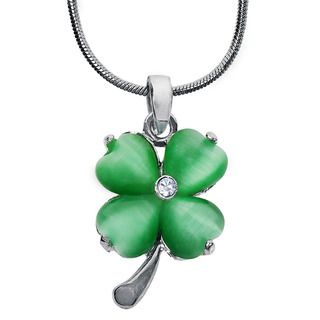 Silvertone Green and Clear Crystal Four leaf Clover Necklace West Coast Jewelry Fashion Necklaces