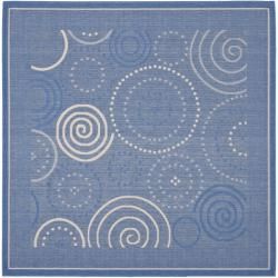 Poolside Blue/ Natural Indoor Outdoor Rug (6'7 Square) Safavieh Round/Oval/Square