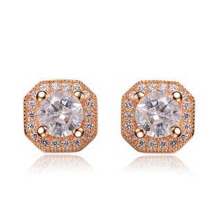Collette Z Sterling Silver Cubic Zirconia Brushed Rose gold Square Stud Earrings Collette Z Cubic Zirconia Earrings