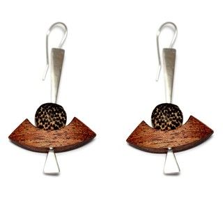 Sterling Silver Medium Ojo de Agua Triangle Wood Earrings (Colombia) Earrings