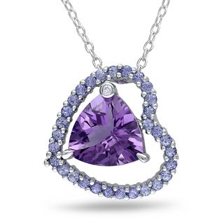 Miadora Sterling Silver Amethyst, Tanzanite and Diamond Heart Necklace Miadora Gemstone Necklaces