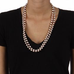 DaVonna White FW Pearl and Red Ruby 50 inch Endless Necklace (7 7.5 mm) DaVonna Pearl Necklaces