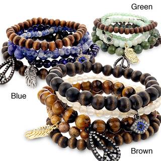 Multi colored Beaded and Crystal Fleur de Lis and Cross Stretch Bangles West Coast Jewelry Fashion Bracelets