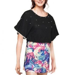 Lady Blk Knit Style Beaded Dolman Sleeve Cape Shirt XS Tunic Shirts