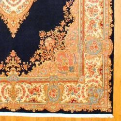 Persian Hand knotted Kirman Navy/ Salmon Wool Rug (9'11 x 13'4) 7x9   10x14 Rugs
