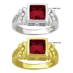 10k Gold Synthetic Garnet Bold Filigree Ring Gemstone Rings