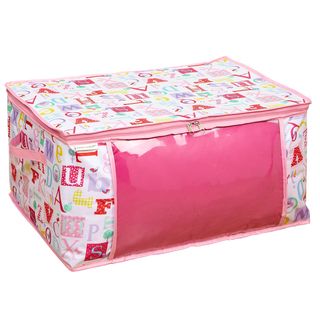 Pink, White Owlphabet Pattern See Through Front Panel Closet Organizer Blanket Bag Laura Ashley Closet Storage