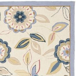Hand hooked Floral Garden Ivory/ Blue Wool Rug (5'3 x 8'3) Safavieh 5x8   6x9 Rugs