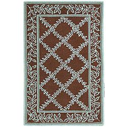 Hand hooked Trellis Brown/ Turquoise Blue Wool Runner (2'6 x 4') Safavieh Accent Rugs