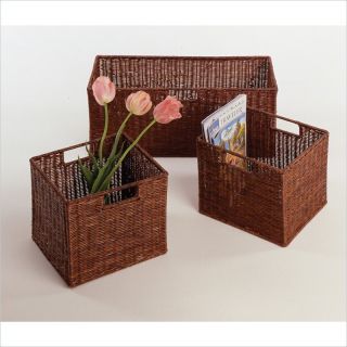 Winsome 1 Large and 2 Small Wired Baskets in Antique Walnut   92323