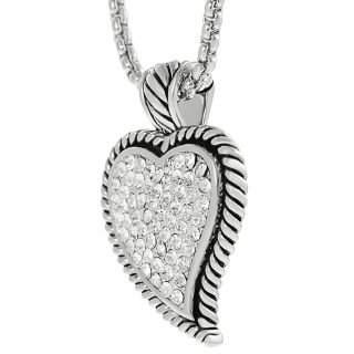Journee Collection Silvertone Pave set CZ Heart Necklace Journee Collection Cubic Zirconia Necklaces