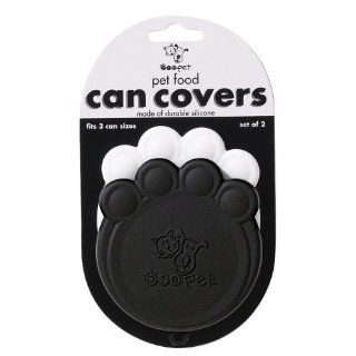 Black and White Dog Cat Food Pet Can Top Cover Lid Set of 2 Storage Kitchen Fresh Leftovers Paw