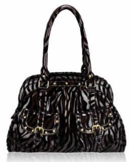 Brown Patent Zebra Animal Print Tote Trendy Everyday Ladies Designer Handbag (15" x 10") with PreciousBags Dust Bag Shoes