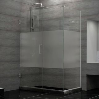 DreamLine Unidoor Plus 30.375   34.375 in. D x 42 in. W Frameless Hinged Shower Enclosure, Half Frosted Glass DreamLine Shower Doors
