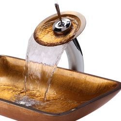 Kraus Golden Pearl Rectangular Vessel Sink/ Waterfall Faucet Kraus Sink & Faucet Sets