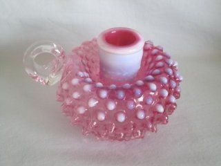 Vintage 1950s Fenton Pink Granberry Hobnail Glass Candle Holder 3 1/2" X 5"   Candlestick Holders