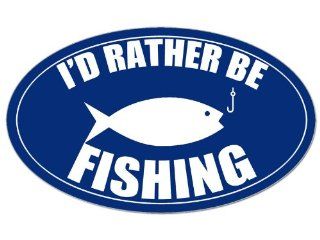 Blue Oval I'd Rather be Fishing Sticker (fish hook) 