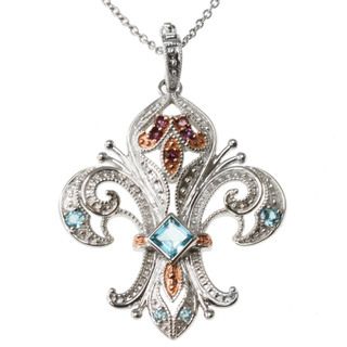 Dallas Prince Gold over Silver Swiss Blue Topaz and Rhodolite Necklace Dallas Prince Gemstone Necklaces