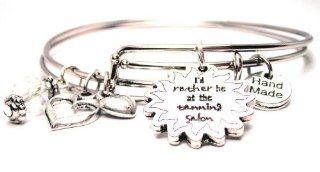 I'd Rather Be At the Tanning Salon Adjustable Wire Bangle Charm Bracelet Jewelry