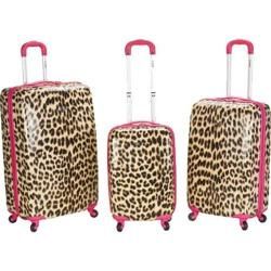 Rockland 3 Piece Leopard Polycarbonate/ABS Upright Pink Leopard Rockland Three piece Sets