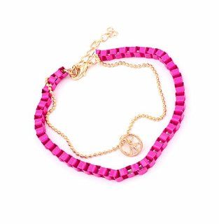 Fashion Peace Sign Enamel Box Chain Bracelet Strand Bracelet (Magenta) Jewelry