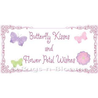 Butterfly kisses and flower petal wishes Removable Vinyl Wall Sticker   stickers art sayings quote butterflies daisy flowers nursery girl room decor baby nursery girls decor decoration decorations decal Baby