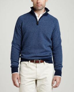 Mens 1/4 Zip Herringbone Pullover Sweater, Navy   Mezzanotte (MEDIUM)