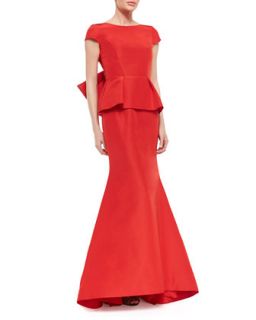 Womens Bow Back Short Sleeve Peplum Fishtail Gown   Oscar de la Renta   Red (4)