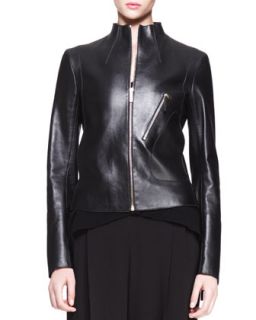 Womens High Neck Leather Jacket   THE ROW   Black (12)